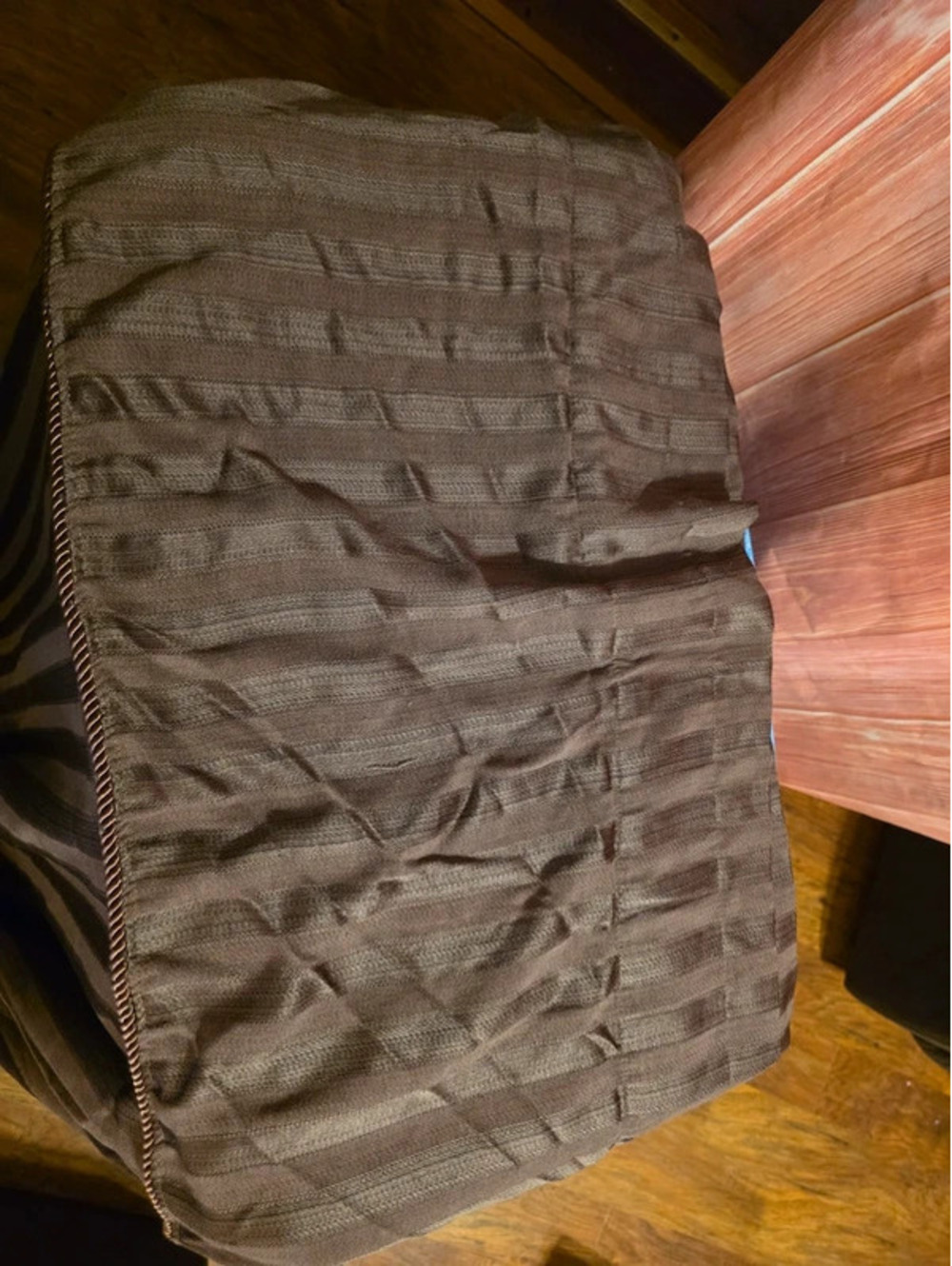 Vintage Traditional Brown Tonal Stripe Curtain Panel Drapes Corded Trim Set